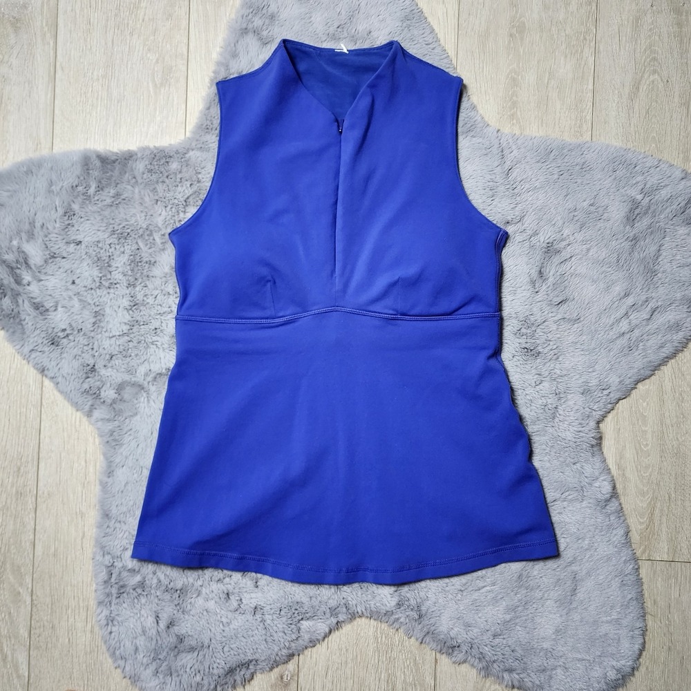 Lululemon Sleeveless Mesh Back Zip Front Athletic Tank Top Royal Blue Size 4
